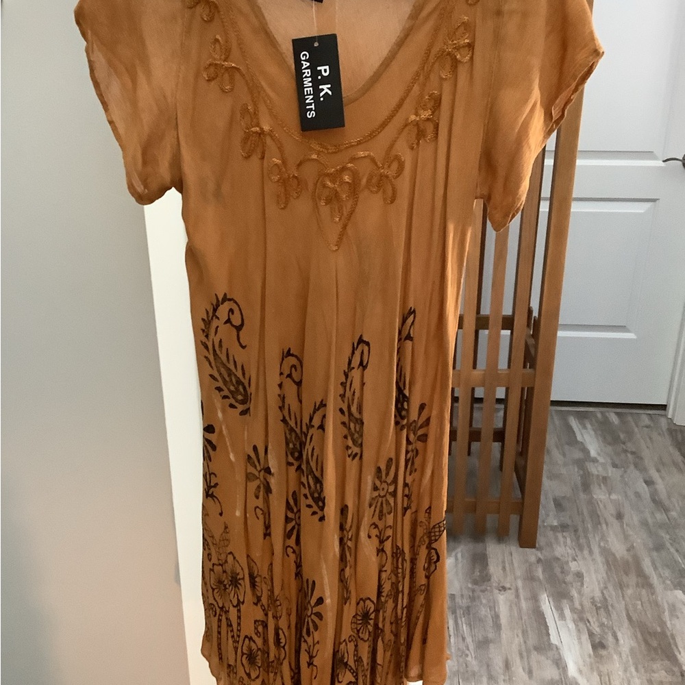 Women's Tan Embroidered Dress